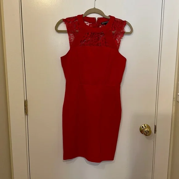 Express | Dresses | Express Red Fitted Midi Dress With Lace Details | Poshmark Express | Dresses | Express Red Fitted Midi Dress With Lace Details | Poshmark